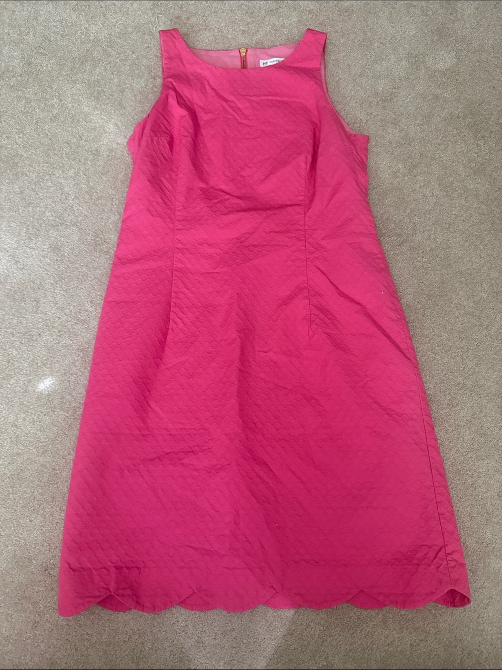 Southern Tide Sleeveless Scallop-Hem Dress in Bright Pink
